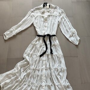 Anthropologie  white and black polkadot maxi dress NWT